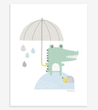 SMILE IT'S RAINING - Barneplakat - Krokodillen og paraplyen hans