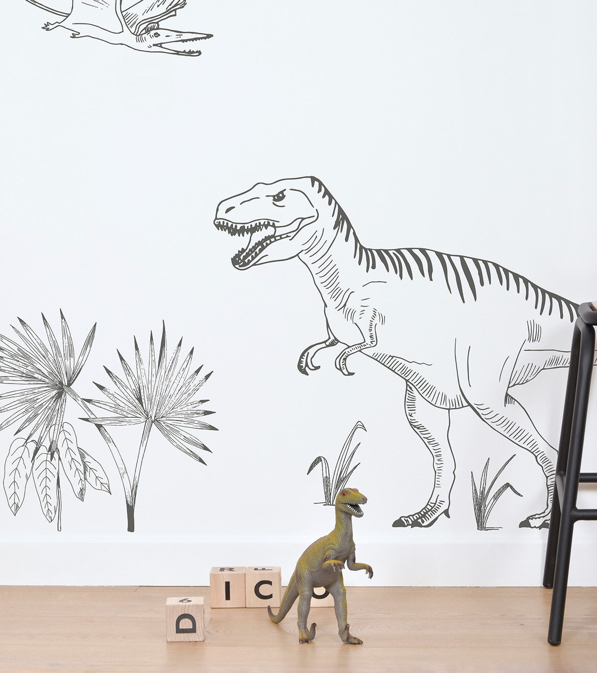 DINOSAURUS - Veggklistremerker - Dinosaurer : T - rex, pteranodon og palme
